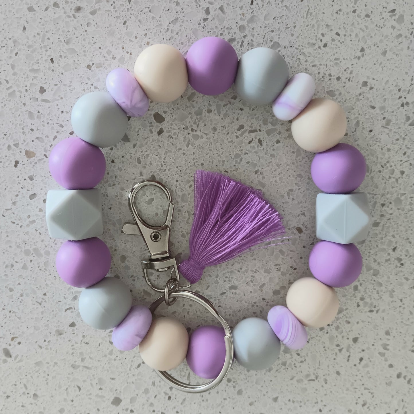 Lavender and Grey Silicone Beaded Wristlet Keychain