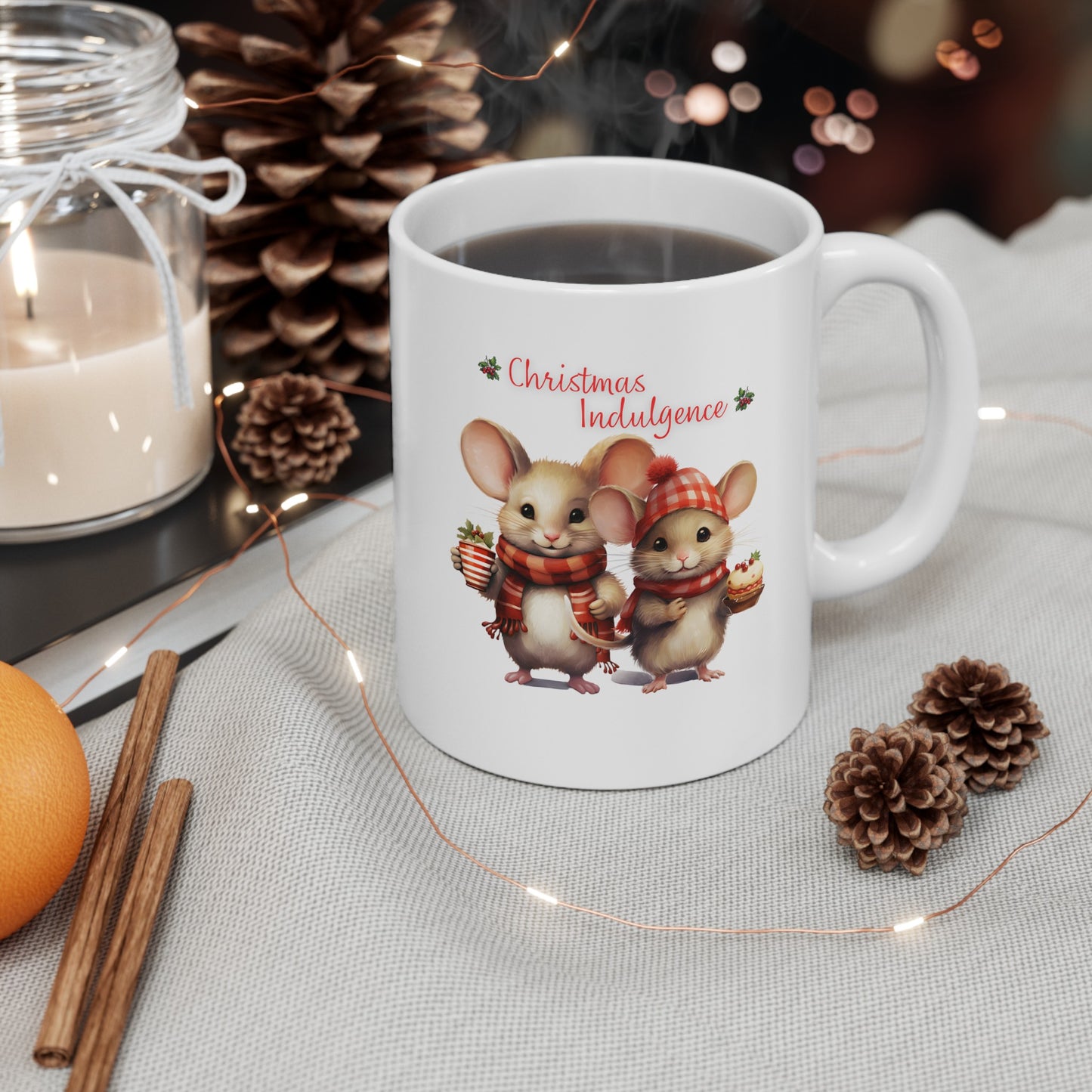 Christmas Indulgence Coffee Mug Mice Style