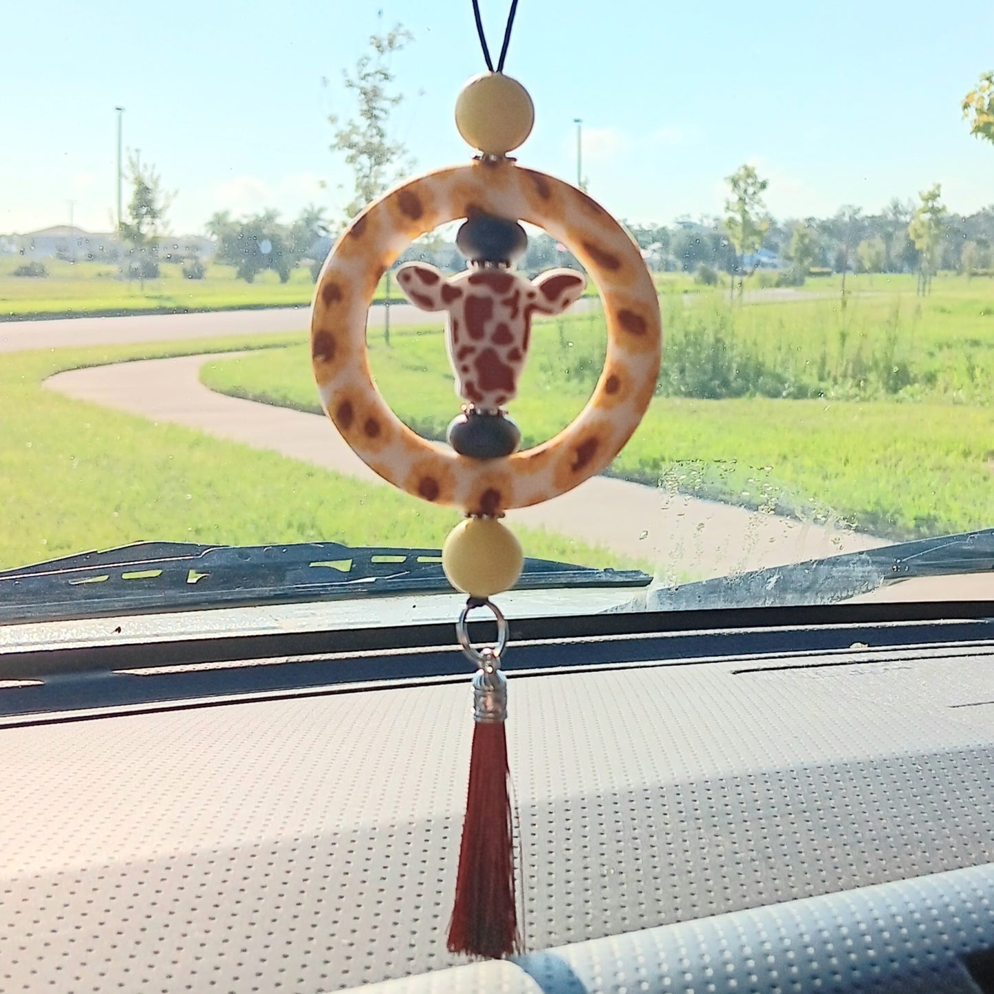 Black and White Cow Skull Car Charm