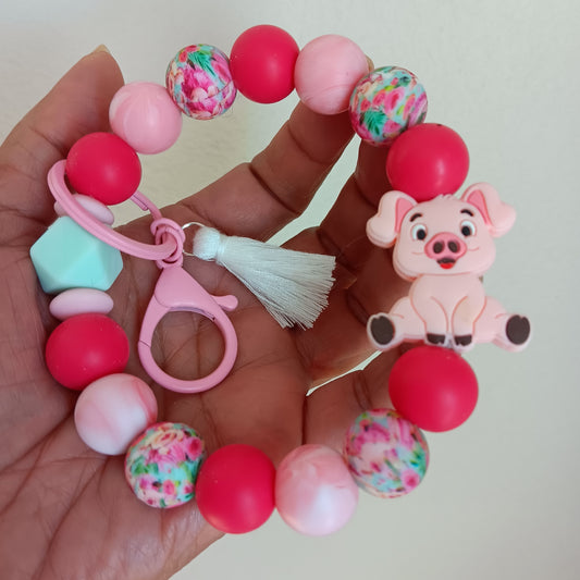 Roses and Pig Wristlet Keychain