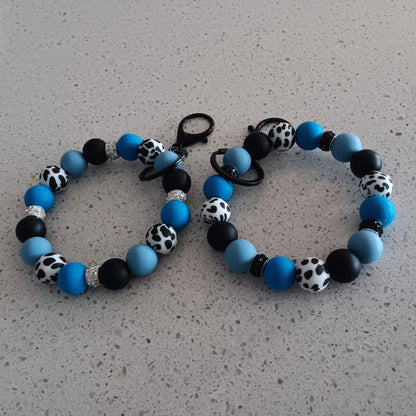 Blue and Animal Print Beads with Bling Wristlets