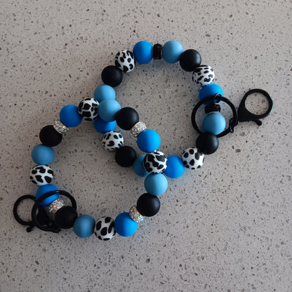 Blue and Animal Print Beads with Bling Wristlets