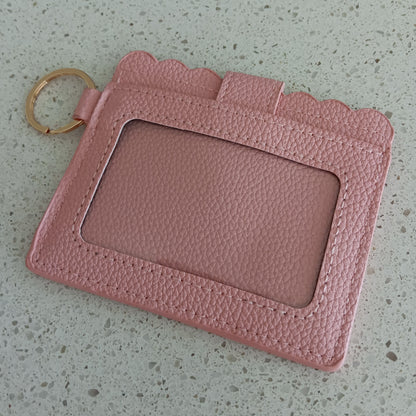 Pink and Mint Silicone Wristlet Keychain w/ Detachable ID/Credit Card Wallet