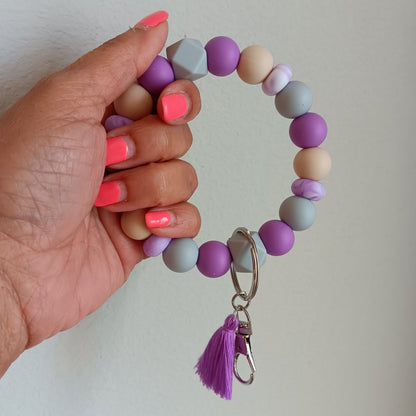 Lavender and Grey Silicone Beaded Wristlet Keychain