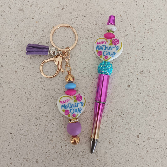 Mother's Day Beaded Pen and Keychain Set