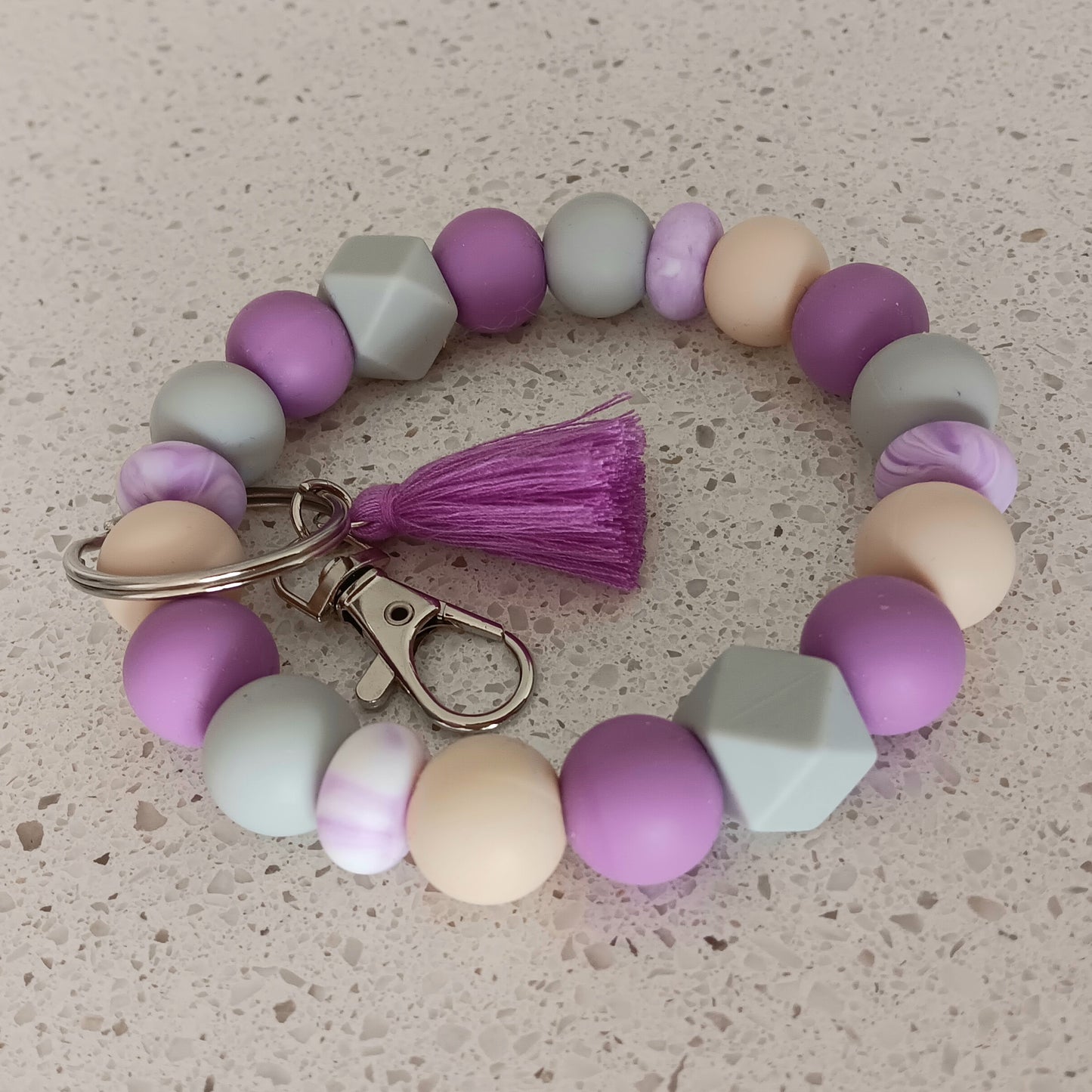 Lavender and Grey Silicone Beaded Wristlet Keychain