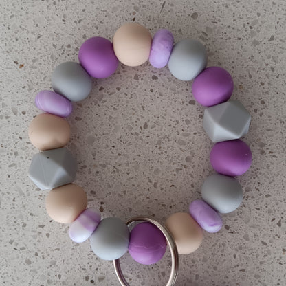 Lavender and Grey Silicone Beaded Wristlet Keychain