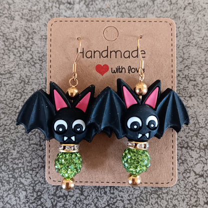 Halloween Black Green Purple Bat Earrings