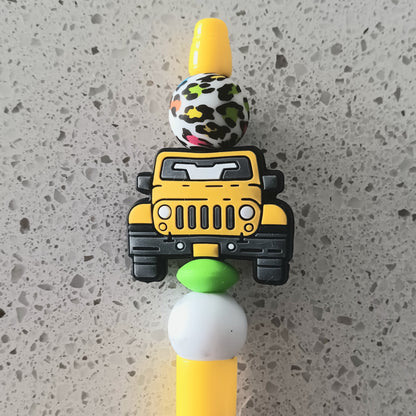 Turquoise and Yellow Beaded Off-Road Vehicle Pens