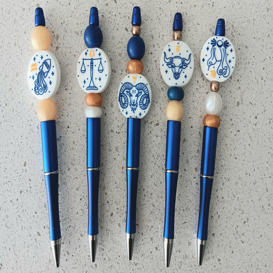 Beaded Zodiac Sign Pens - Libra Aries Taurus Virgo Aquarius