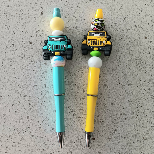 Turquoise and Yellow Beaded Off-Road Vehicle Pens