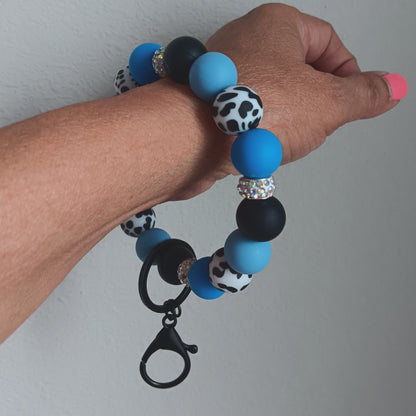 Blue and Animal Print Beads with Bling Wristlets