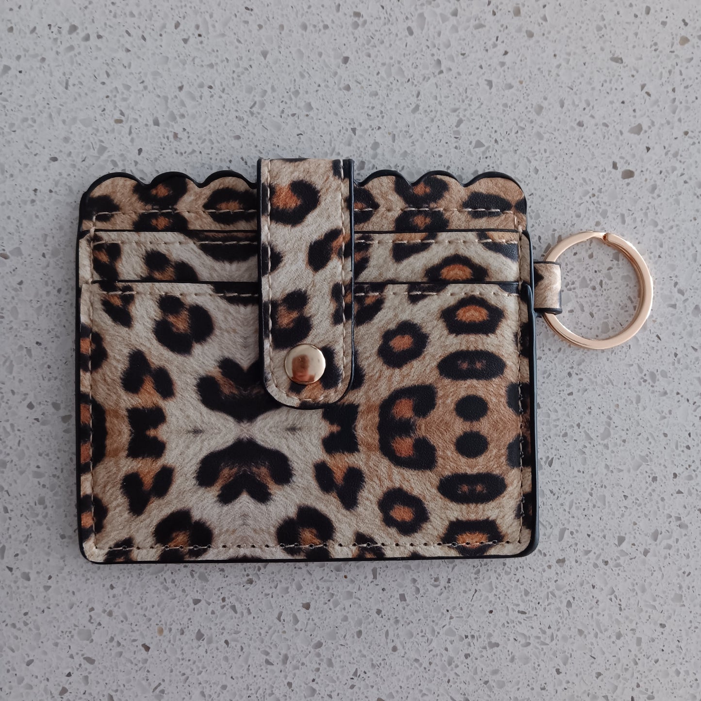 Black and Beige Cheetah Print Keychain w/ Detachable ID/Credit Card Wallet