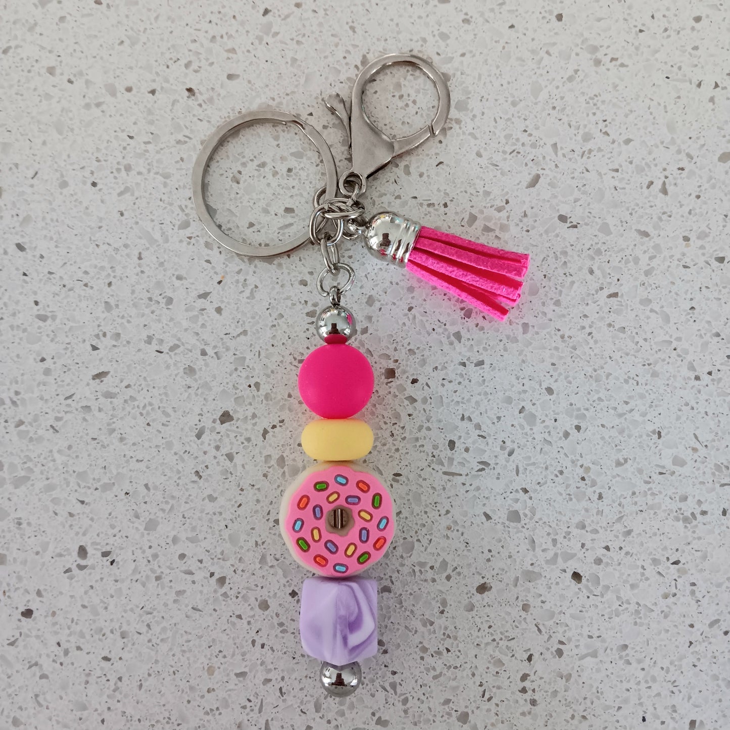 Vanilla Strawberry Chocolate Donut Keychain Bar