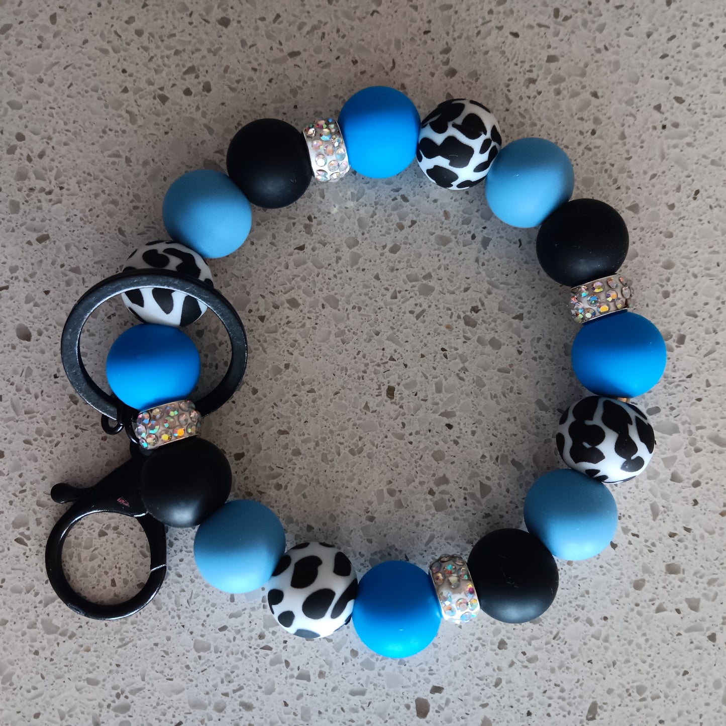 Blue and Animal Print Beads with Bling Wristlets